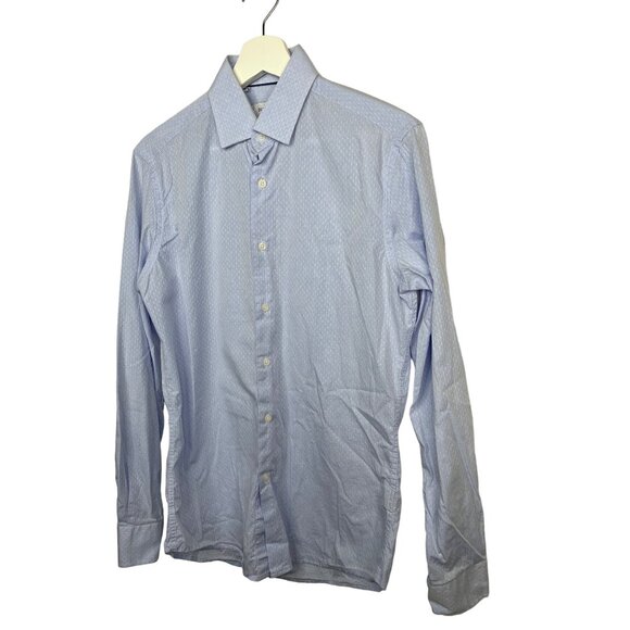 Duchamp Top Mens Medium Long Sleeve Button Down Shirt Blue Tailored Casual Work - Picture 4 of 12